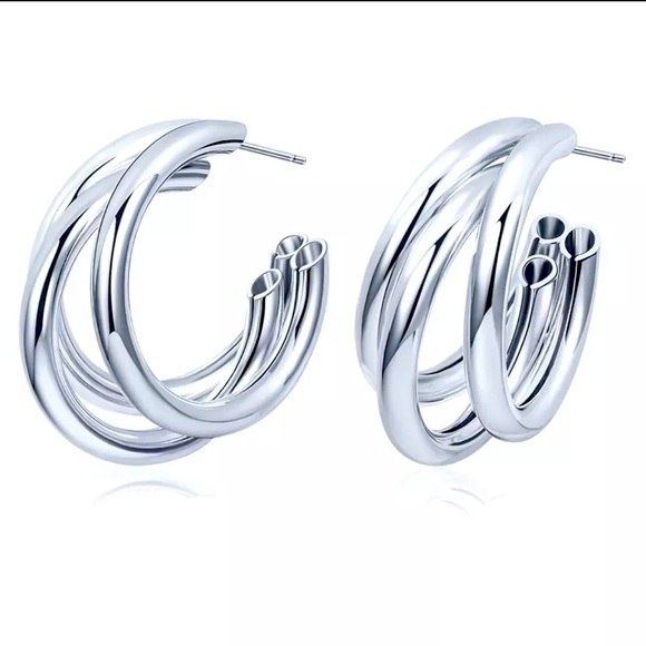 Jewelry - Silver plated triple hoop earrings
